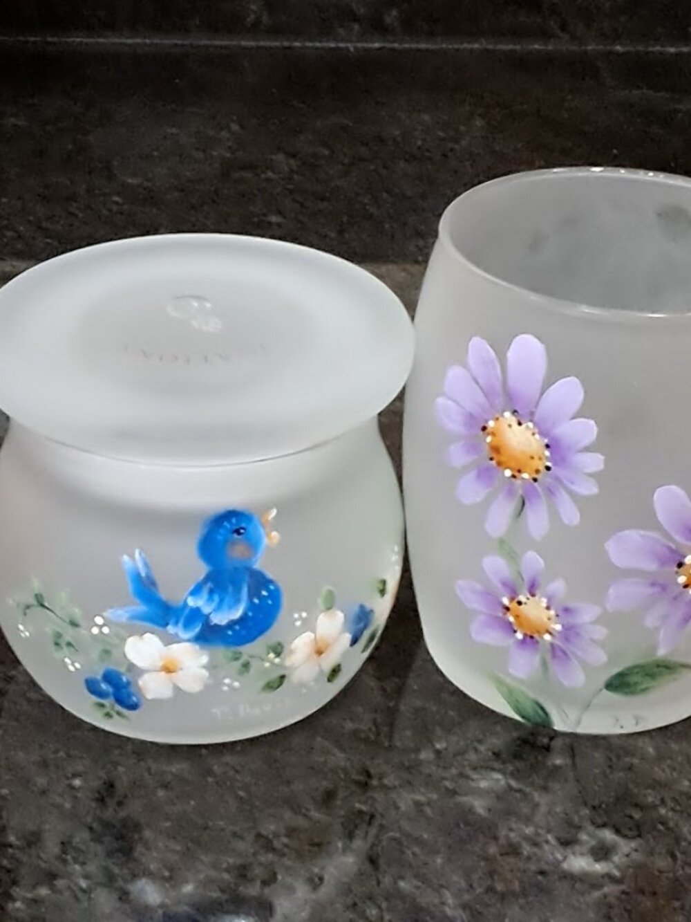 Two Illuminary Jars, w/Fairy Lights, hand painted & signed by Patricia Davis